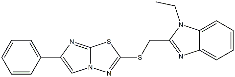 2-[(1-エチル-1H-ベンゾイミダゾール-2-イル)メチルチオ]-6-フェニルイミダゾ[2,1-b][1,3,4]チアジアゾール 化学構造式