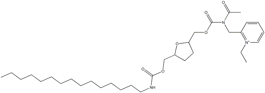2-[N-Acetyl-N-[[[5-(pentadecylcarbamoyloxymethyl)tetrahydrofuran]-2-yl]methoxycarbonyl]aminomethyl]-1-ethylpyridinium Struktur