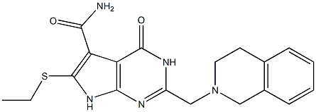 2-[[(1,2,3,4-テトラヒドロイソキノリン)-2-イル]メチル]-6-(エチルチオ)-4-オキソ-3,4-ジヒドロ-7H-ピロロ[2,3-d]ピリミジン-5-カルボアミド 化学構造式