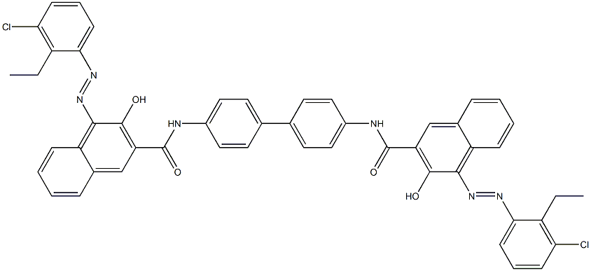 4,4'-ビス[1-[(3-クロロ-2-エチルフェニル)アゾ]-2-ヒドロキシ-3-ナフトイルアミノ]ビフェニル 化学構造式