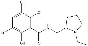 (-)-3,5-ジクロロ-N-[(1-エチルピロリジン-2-イル)メチル]-2-ヒドロキシ-6-メトキシベンズアミド 化学構造式