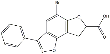 5-ブロモ-7,8-ジヒドロ-3-フェニルフロ[2,3-g][1,2]ベンゾイソオキサゾール-7-カルボン酸 化学構造式