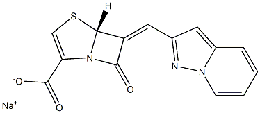 (5R)-7-オキソ-6-[(ピラゾロ[1,5-a]ピリジン-2-イル)メチレン]-4-チア-1-アザビシクロ[3.2.0]ヘプタ-2-エン-2-カルボン酸ナトリウム 化学構造式
