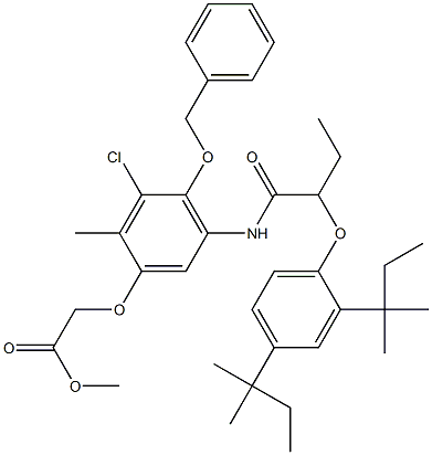 4-Benzyloxy-3-chloro-2-methyl-5-[2-(2,4-di-tert-pentylphenoxy)butyrylamino]phenoxyacetic acid methyl ester Struktur