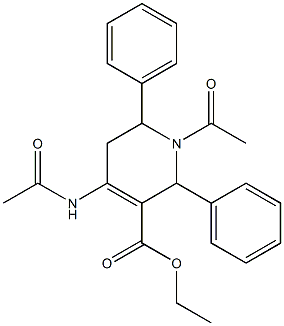 2,6-ジフェニル-1-アセチル-4-[アセチルアミノ]-1,2,5,6-テトラヒドロピリジン-3-カルボン酸エチル 化学構造式
