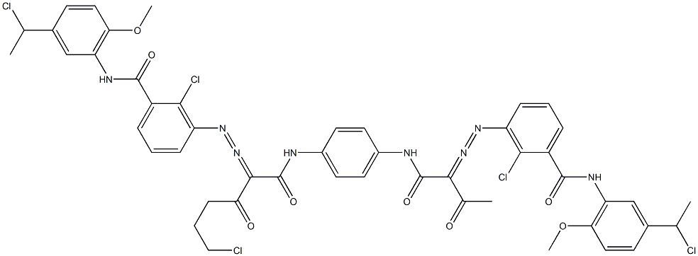 3,3'-[2-(2-Chloroethyl)-1,4-phenylenebis[iminocarbonyl(acetylmethylene)azo]]bis[N-[3-(1-chloroethyl)-6-methoxyphenyl]-2-chlorobenzamide] Structure