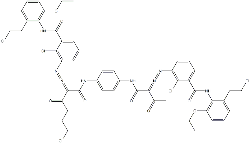 3,3'-[2-(2-Chloroethyl)-1,4-phenylenebis[iminocarbonyl(acetylmethylene)azo]]bis[N-[2-(2-chloroethyl)-6-ethoxyphenyl]-2-chlorobenzamide] Structure