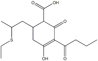 3-ブチリル-6-(2-エチルチオプロピル)-4-ヒドロキシ-2-オキソ-3-シクロヘキセン-1-カルボン酸 化学構造式