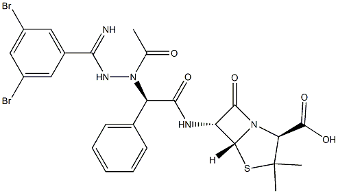 6-[(R)-2-Phenyl-2-[[(3,5-dibromobenzimidoyl)amino]acetylamino]acetylamino]penicillanic acid Struktur