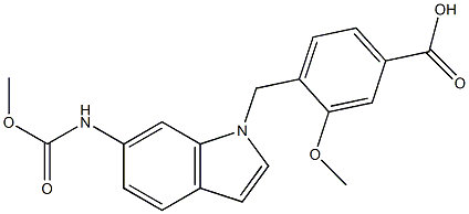 4-[6-(メトキシカルボニルアミノ)-1H-インドール-1-イルメチル]-3-メトキシ安息香酸 化学構造式