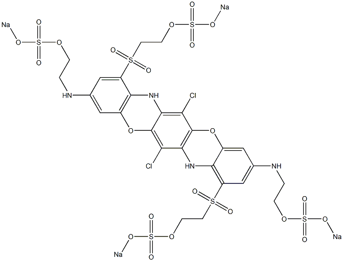 6,13-Dichloro-3,10-bis[2-(sodiooxysulfonyloxy)ethylamino]-1,8-bis[2-(sodiooxysulfonyloxy)ethylsulfonyl]-5,12-dioxa-7,14-diazapentacene Structure