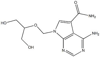 4-アミノ-7-(2-ヒドロキシ-1-ヒドロキシメチルエトキシメチル)-7H-ピロロ[2,3-d]ピリミジン-5-カルボアミド 化学構造式