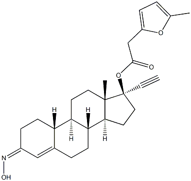 (17S)-3-(Hydroxyimino)-17-ethynylestr-4-en-17-ol 17-[2-(5-methyl-2-furanyl)acetate],,结构式