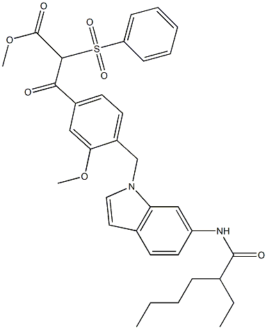 3-[4-[6-(2-Ethylhexanoylamino)-1H-indol-1-ylmethyl]-3-methoxyphenyl]-3-oxo-2-phenylsulfonylpropionic acid methyl ester Structure