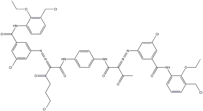 3,3'-[2-(2-Chloroethyl)-1,4-phenylenebis[iminocarbonyl(acetylmethylene)azo]]bis[N-[3-(chloromethyl)-2-ethoxyphenyl]-5-chlorobenzamide] Struktur