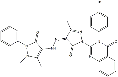 3-(4-Bromophenyl)-2-[[4,5-dihydro-3-methyl-5-oxo-4-[[(1,5-dimethyl-2,3-dihydro-2-phenyl-3-oxo-1H-pyrazol)-4-yl]aminoimino]-1H-pyrazol]-1-yl]quinazolin-4(3H)-one Structure