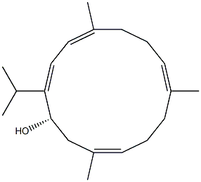 (1S,2E,4Z,8E,12E)-2-イソプロピル-5,9,13-トリメチルシクロテトラデカ-2,4,8,12-テトラエン-1-オール 化学構造式