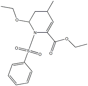 1,2,3,4-Tetrahydro-4-methyl-2-ethoxy-1-(phenylsulfonyl)pyridine-6-carboxylic acid ethyl ester Struktur