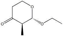 (2S,3R)-2-エトキシ-3-メチル-2,3,5,6-テトラヒドロ-4H-ピラン-4-オン 化学構造式