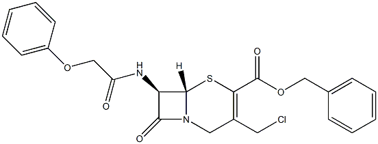 (7R)-7-[(フェノキシアセチル)アミノ]-3-(クロロメチル)セファム-3-エン-4-カルボン酸ベンジル 化学構造式