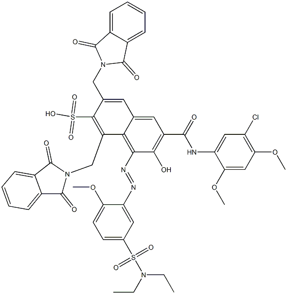 3-[(5-クロロ-2,4-ジメトキシフェニル)アミノカルボニル]-1-[5-[(ジエチルアミノ)スルホニル]-2-メトキシフェニルアゾ]-2-ヒドロキシ-6,8-ビス(フタルイミジルメチル)ナフタレン-7-スルホン酸 化学構造式