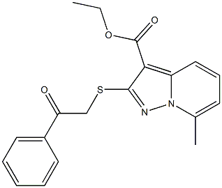 2-[[(Phenylcarbonyl)methyl]thio]-7-methylpyrazolo[1,5-a]pyridine-3-carboxylic acid ethyl ester Struktur