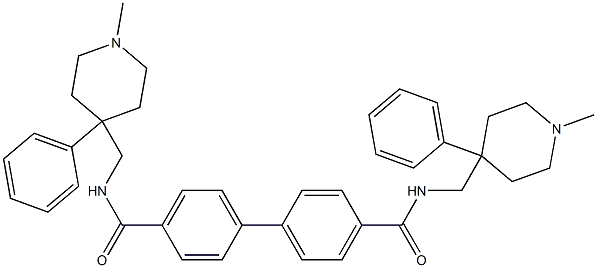 N,N'-ビス[(1-メチル-4-フェニル-4-ピペリジル)メチル]-1,1'-ビフェニル-4,4'-ジカルボアミド 化学構造式