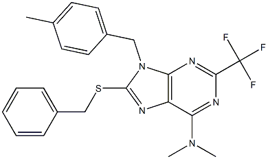 6-Dimethylamino-9-(4-methylbenzyl)-2-trifluoromethyl-8-benzylthio-9H-purine Struktur