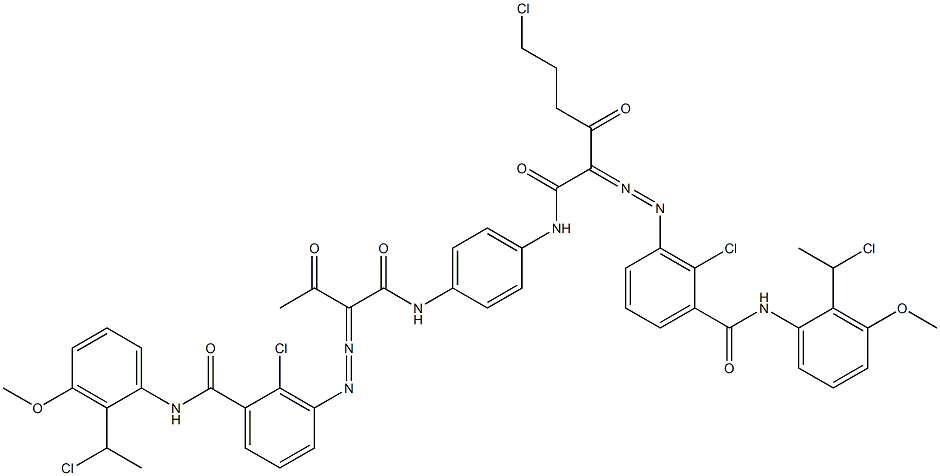 3,3'-[2-(2-Chloroethyl)-1,4-phenylenebis[iminocarbonyl(acetylmethylene)azo]]bis[N-[2-(1-chloroethyl)-3-methoxyphenyl]-2-chlorobenzamide],,结构式