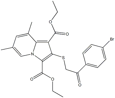 2-[2-(4-Bromophenyl)-2-oxoethylthio]-6,8-dimethylindolizine-1,3-dicarboxylic acid diethyl ester 结构式