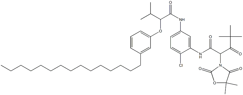 3-Oxo-2-(5,5-dimethyl-2,4-dioxooxazolidin-3-yl)-4,4-dimethyl-N-[2-chloro-5-[3-methyl-2-(3-pentadecylphenoxy)butanoylamino]phenyl]pentanamide,,结构式