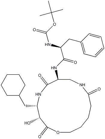 (3R,4S,7S)-7-[(S)-2-(tert-ブチルオキシカルボニルアミノ)-3-フェニルプロパノイルアミノ]-4-(シクロヘキシルメチル)-3-ヒドロキシ-1-オキサ-5,9-ジアザシクロテトラデカン-2,6,10-トリオン 化学構造式