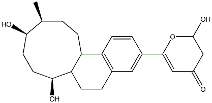 6-[[(7S,10R,11S)-6,6a,7,8,9,10,11,12,13,13a-Decahydro-7,10-dihydroxy-11-methyl-5H-cyclonona[a]naphthalen]-3-yl]-2,3-dihydro-2-hydroxy-4H-pyran-4-one,,结构式