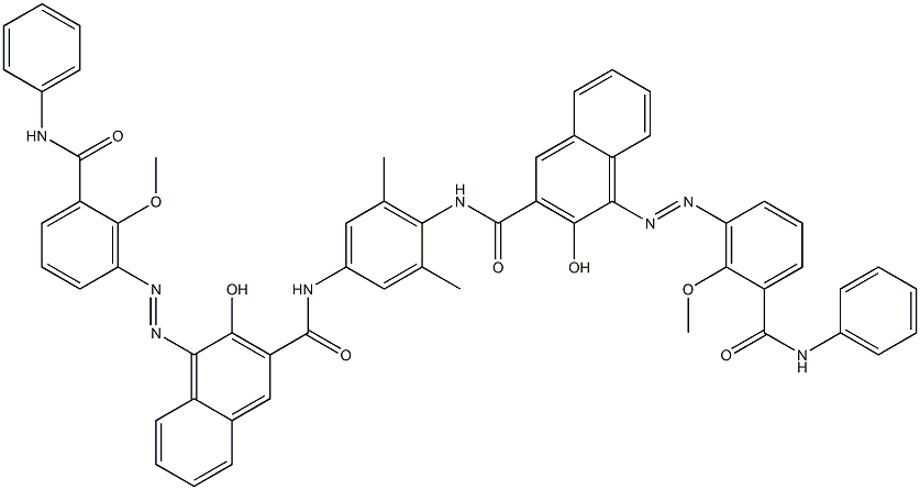 1,4-Bis[1-[6-methoxy-5-(phenylcarbamoyl)phenylazo]-2-hydroxy-3-naphthoylamino]-2,6-dimethylbenzene,,结构式