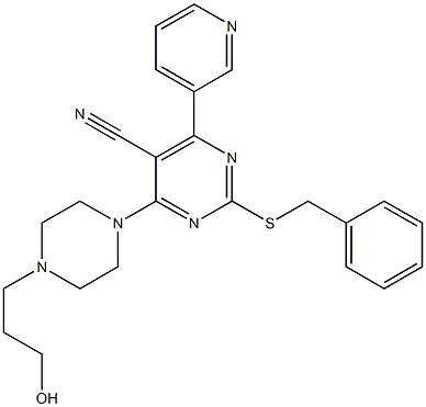 2-Benzylthio-6-(3-pyridinyl)-4-[4-(3-hydroxypropyl)-1-piperazinyl]pyrimidine-5-carbonitrile Structure