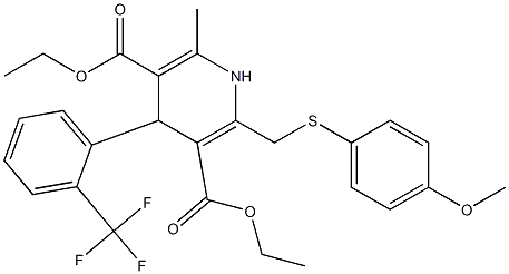 1,4-Dihydro-4-(2-trifluoromethylphenyl)-6-methyl-2-[(4-methoxyphenylthio)methyl]pyridine-3,5-dicarboxylic acid diethyl ester,,结构式