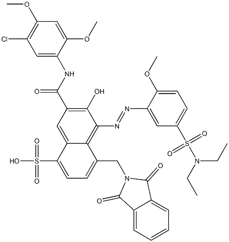 3-[(5-Chloro-2,4-dimethoxyphenyl)aminocarbonyl]-1-[5-[(diethylamino)sulfonyl]-2-methoxyphenylazo]-2-hydroxy-8-(phthalimidylmethyl)naphthalene-5-sulfonic acid Structure