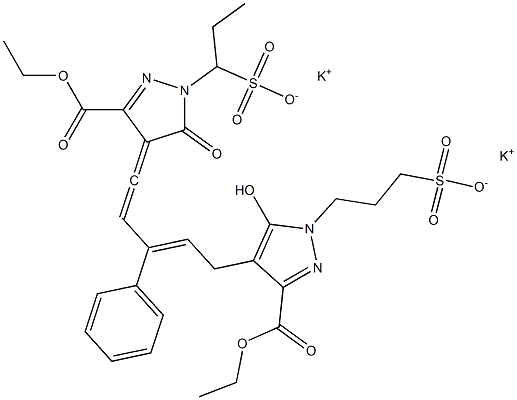 3-[3-Ethoxycarbonyl-5-hydroxy-4-[3-phenyl-5-[3-ethoxycarbonyl-5-oxo-1-(1-sulfopropyl)-2-pyrazolin-4-ylidene]-2,4-pentadienyl]-1H-pyrazol-1-yl]propane-1-sulfonic acid dipotassium salt Structure