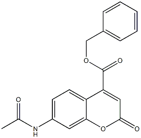 7-(アセチルアミノ)-2-オキソ-2H-1-ベンゾピラン-4-カルボン酸ベンジル 化学構造式