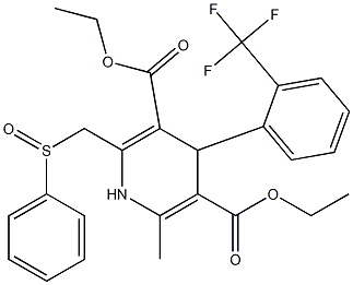 1,4-Dihydro-4-(2-trifluoromethylphenyl)-6-methyl-2-[phenylsulfinylmethyl]pyridine-3,5-dicarboxylic acid diethyl ester Structure