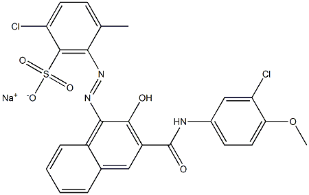 2-Chloro-5-methyl-6-[[3-[[(3-chloro-4-methoxyphenyl)amino]carbonyl]-2-hydroxy-1-naphtyl]azo]benzenesulfonic acid sodium salt Structure