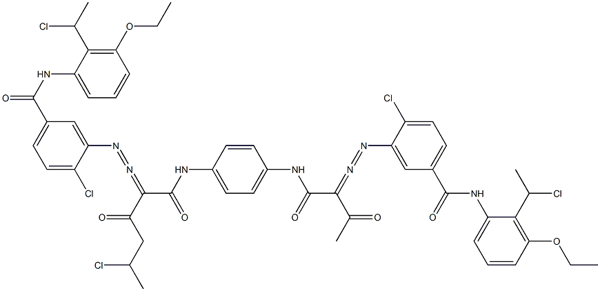3,3'-[2-(1-Chloroethyl)-1,4-phenylenebis[iminocarbonyl(acetylmethylene)azo]]bis[N-[2-(1-chloroethyl)-3-ethoxyphenyl]-4-chlorobenzamide] Structure