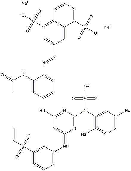 3-[2-アセチルアミノ-4-[4-(2,5-ジソジオスルホアニリノ)-6-(3-ビニルスルホニルアニリノ)-1,3,5-トリアジン-2-イルアミノ]フェニルアゾ]-1,5-ナフタレンジスルホン酸二ナトリウム 化学構造式