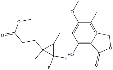 2,2-ジフルオロ-3-[(4-ヒドロキシ-6-メトキシ-7-メチル-3-オキソ-5-フタラニル)メチル]-1-メチルシクロプロパン-1-プロピオン酸メチル 化学構造式