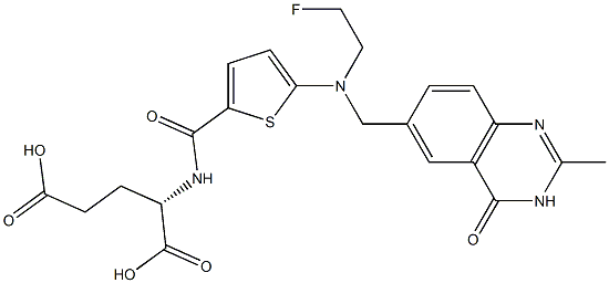 (2S)-2-[5-[N-(2-フルオロエチル)-N-[[(3,4-ジヒドロ-2-メチル-4-オキソキナゾリン)-6-イル]メチル]アミノ]-2-チエニルカルボニルアミノ]グルタル酸 化学構造式