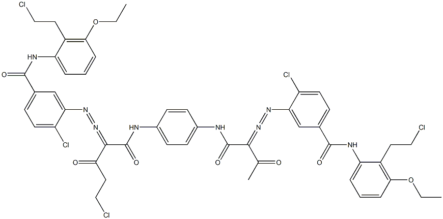 3,3'-[2-(クロロメチル)-1,4-フェニレンビス[イミノカルボニル(アセチルメチレン)アゾ]]ビス[N-[2-(2-クロロエチル)-3-エトキシフェニル]-4-クロロベンズアミド] 化学構造式