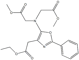 2-(Phenyl)-5-bis(methoxycarbonylmethyl)aminooxazole-4-acetic acid ethyl ester Struktur