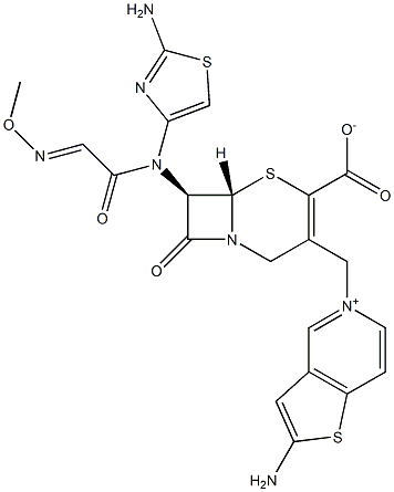 (7R)-7-[(2-アミノ-4-チアゾリル)(メトキシイミノ)アセチルアミノ]-3-[[(2-アミノチエノ[3,2-c]ピリジン-5-イウム)-5-イル]メチル]セファム-3-エン-4-カルボン酸 化学構造式