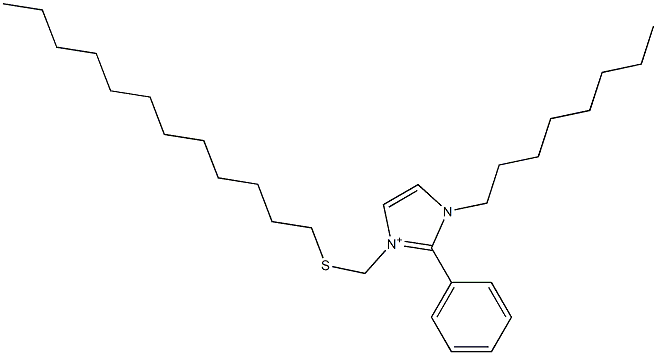 1-Octyl-2-phenyl-3-[(dodecylthio)methyl]-1H-imidazol-3-ium,,结构式