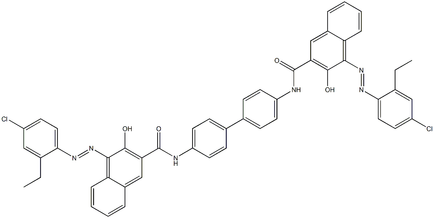 4,4'-ビス[1-[(4-クロロ-2-エチルフェニル)アゾ]-2-ヒドロキシ-3-ナフトイルアミノ]ビフェニル 化学構造式